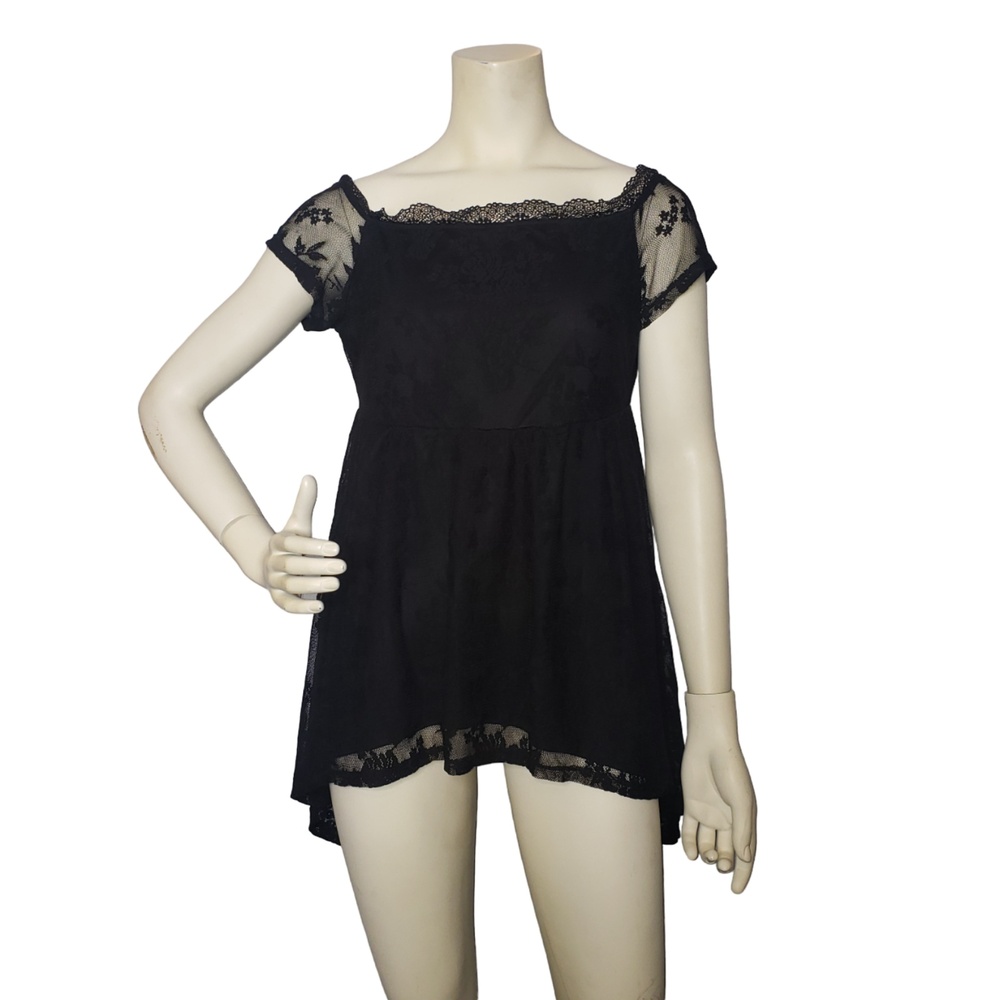 TORRID Black Lace Short Sleeve Tunic Top Size 00